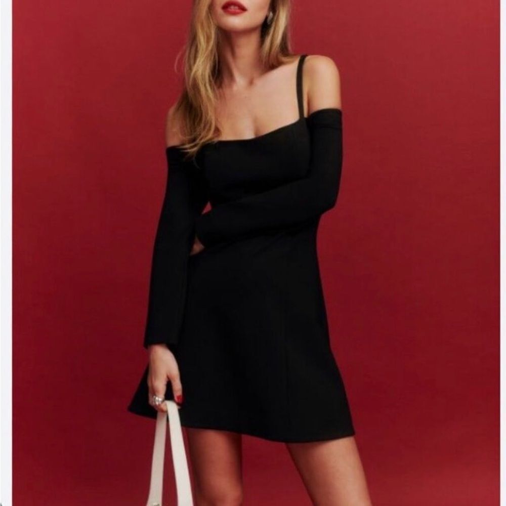Reformation Black long sleeve cold shoulder goth mini Dress